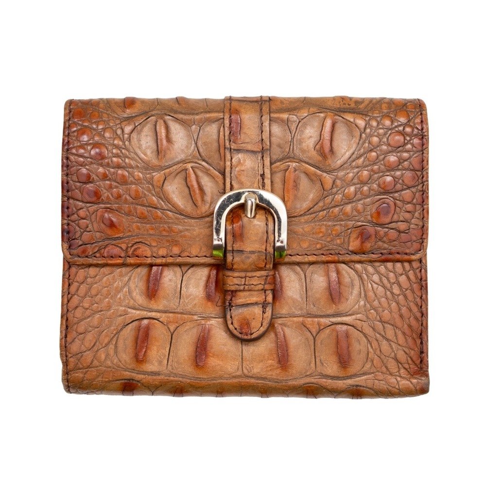 Vintage Brahmin Crocodile Embossed Brown Leather Wallet With Coin Snap